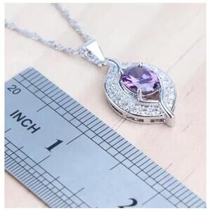 Purple oval necklace - silver - CZs - 18'